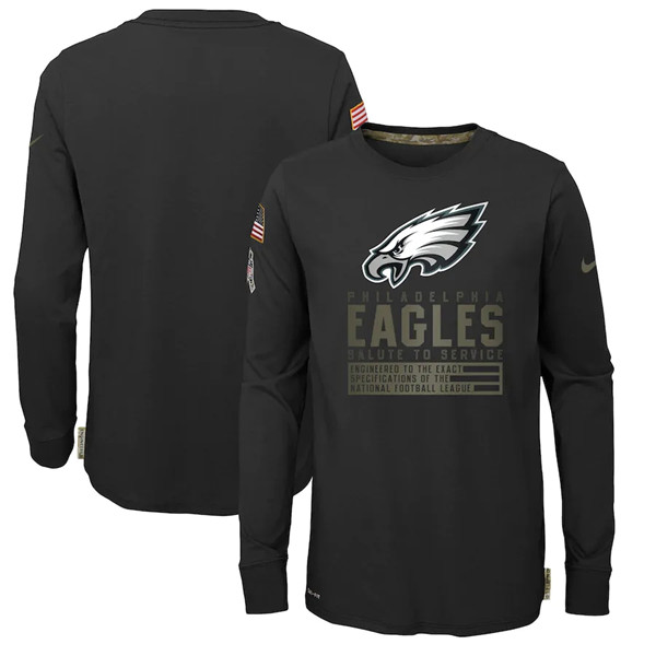 Youth Philadelphia Eagles Black NFL 2020 Salute To Service Sideline Performance Long Sleeve T-Shirt Youth Philadelphia Eagles Black NFL 2020 Salute To Service Sideline Performance Long Sleeve T-Shirt